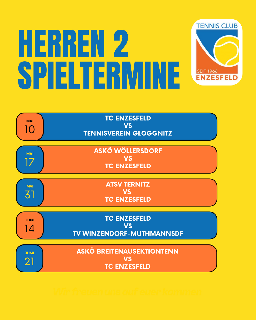Spieltermine der Herren-Mannschaften für die Saison 2026 